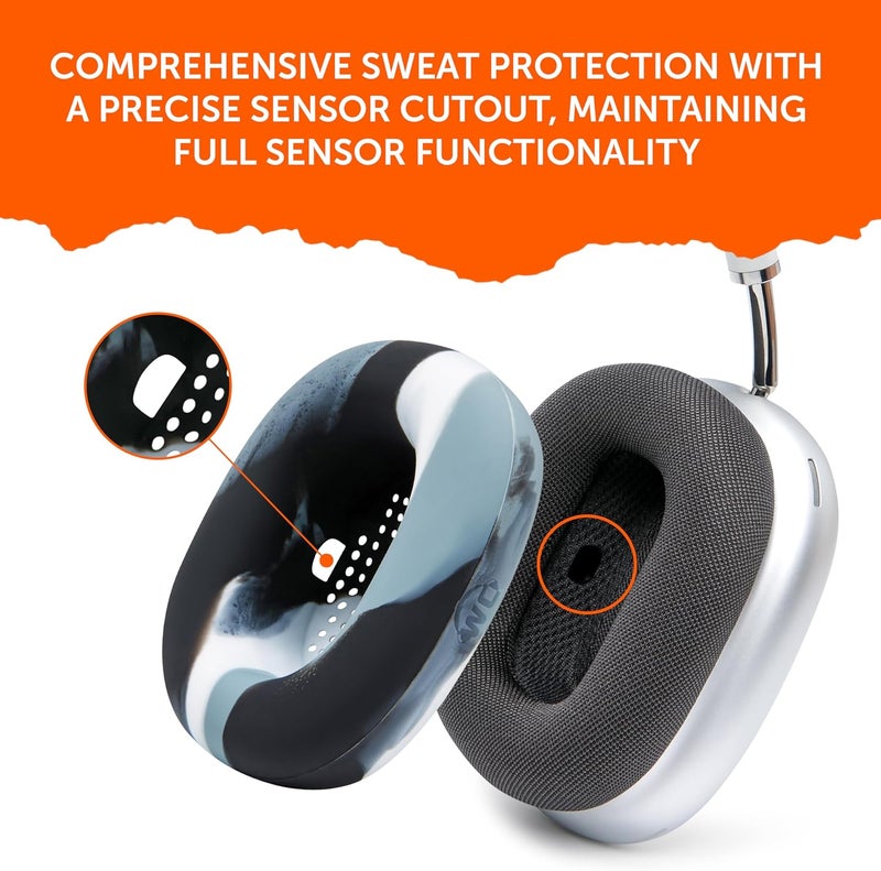 WC SweatZ Max - أغطية حماية حاصلة على براءة اختراع لوسادات الأذن لأجهزة Airpods Max من Wicked Cushions | مقاومة للعرق وسهلة الغسل | حماية كاملة من العرق للوسادات | رخام - Image 4
